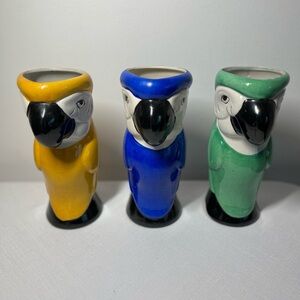 Colorful Parrot Ceramic Mugs or Vases. Set of three. Tiki decor